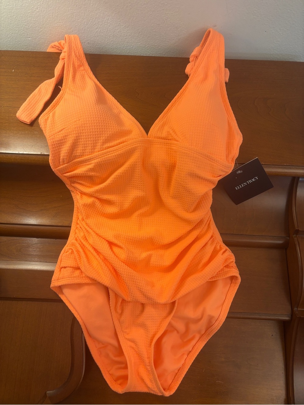 NWT Ellen Tracy Coral Ruched One Piece Swimsuit Size 8